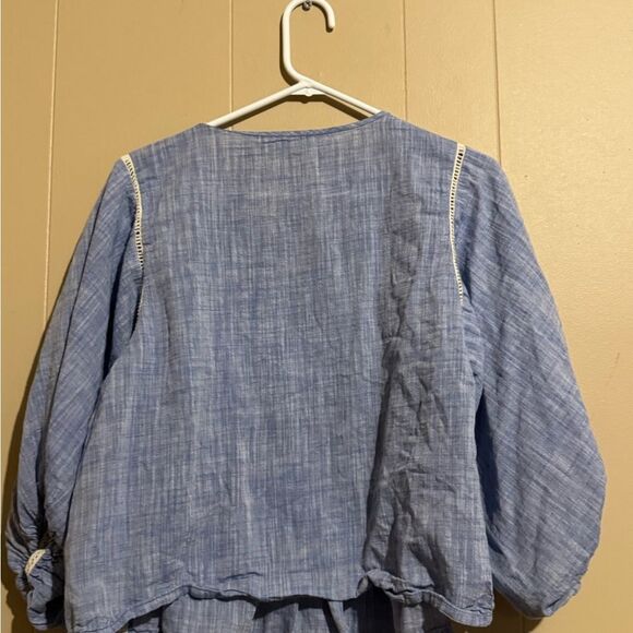 ZARA‎ Women Size Small Peasant style Blue Flowy %100 Cotton Tunic Boho Indie - Picture 2 of 7